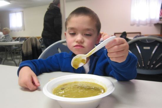 Damian enjoying Finnish Pea Soup at the Finnish-American Society Museum in Canterbury