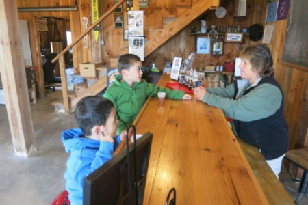 The boys enjoying cider at Hickory Ledges Farm, Canton