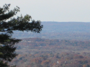 Squint and you'll see the Heublein Tower to the right of the tree branch