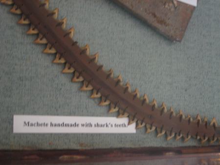 "Machete handmade with shark's teeth." 