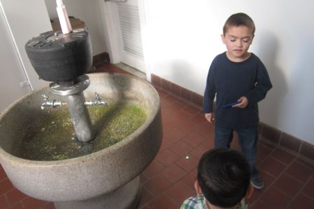 The boys at the “sink” in the Velvet Mill’s bathroom. A true mill wash sink. Interestingly, a similar sink can be found at Two Roads Brewery in Stratford.