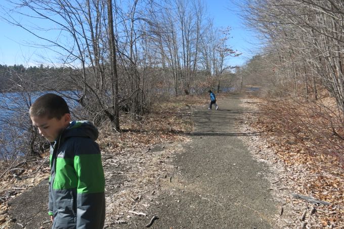 And much of the lakeside hike is along this old road 