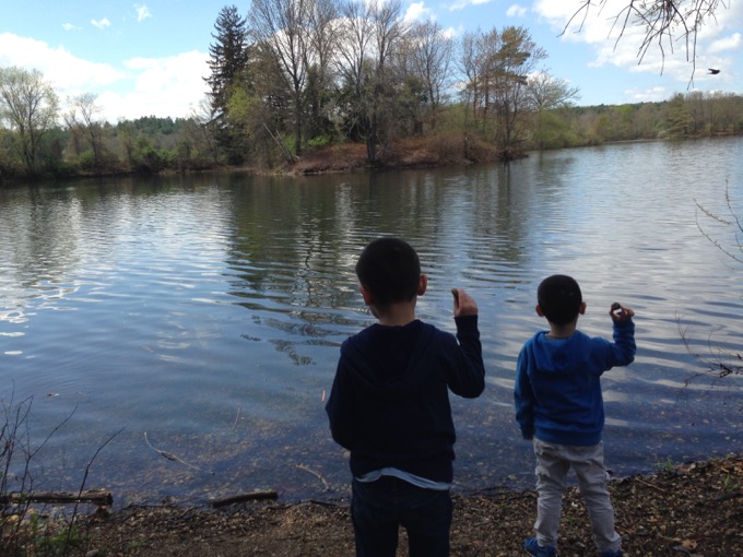 And five minute after the previous picture: brothers throwing rocks together.  We take not one day at a time, but 10 minutes at a time.