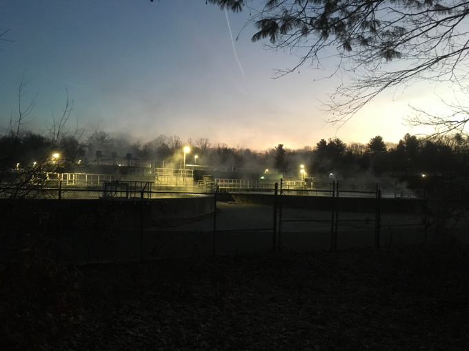 Manchester's waste-water treatment plant looks beautiful in the pre-dawn glow.